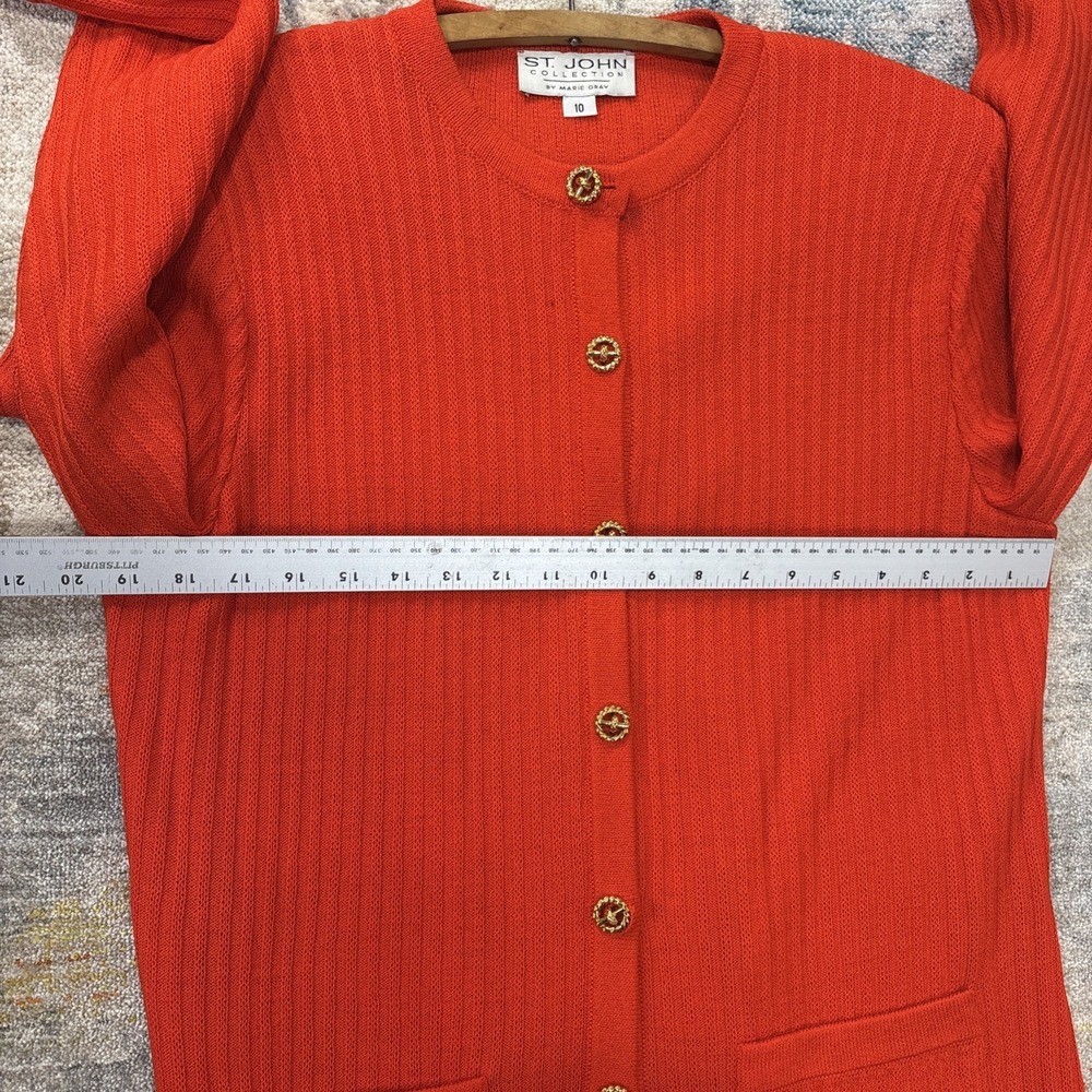 St. John Collection By Marie Gray Orange Knit Jacket Blazer Gold Buttons Luxe - Picture 4 of 13